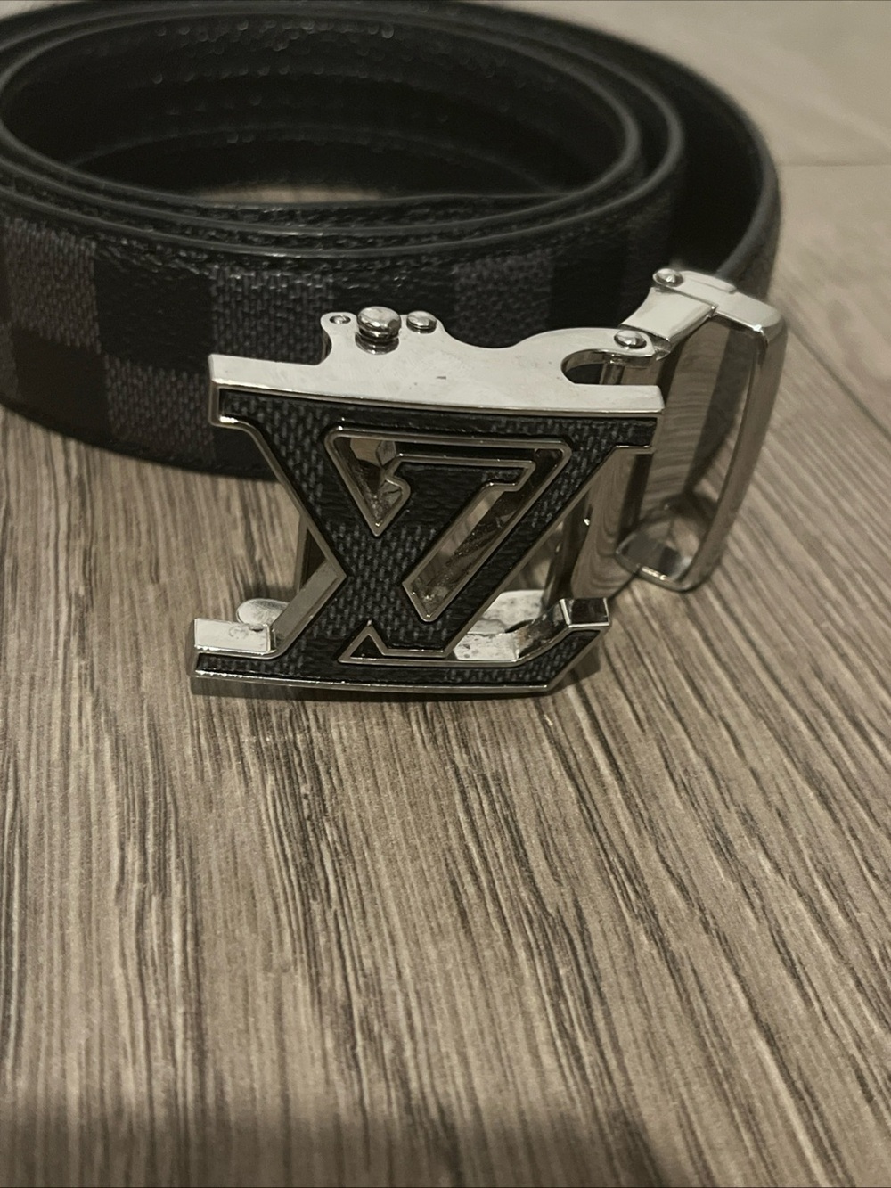 Louis Vuitton Damier Graphite LV Buckle Belt - Black and Gray Fully Adjustable